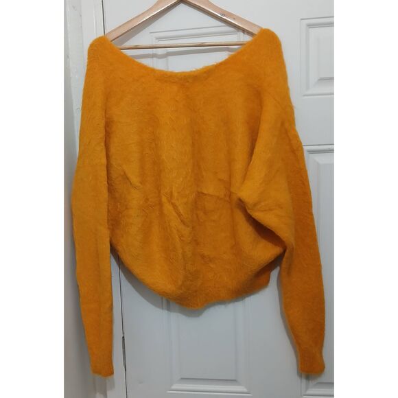 Womens xl wide plunge neck mustard yellow alpaca soft sweater oversized slouchy - Picture 4 of 6
